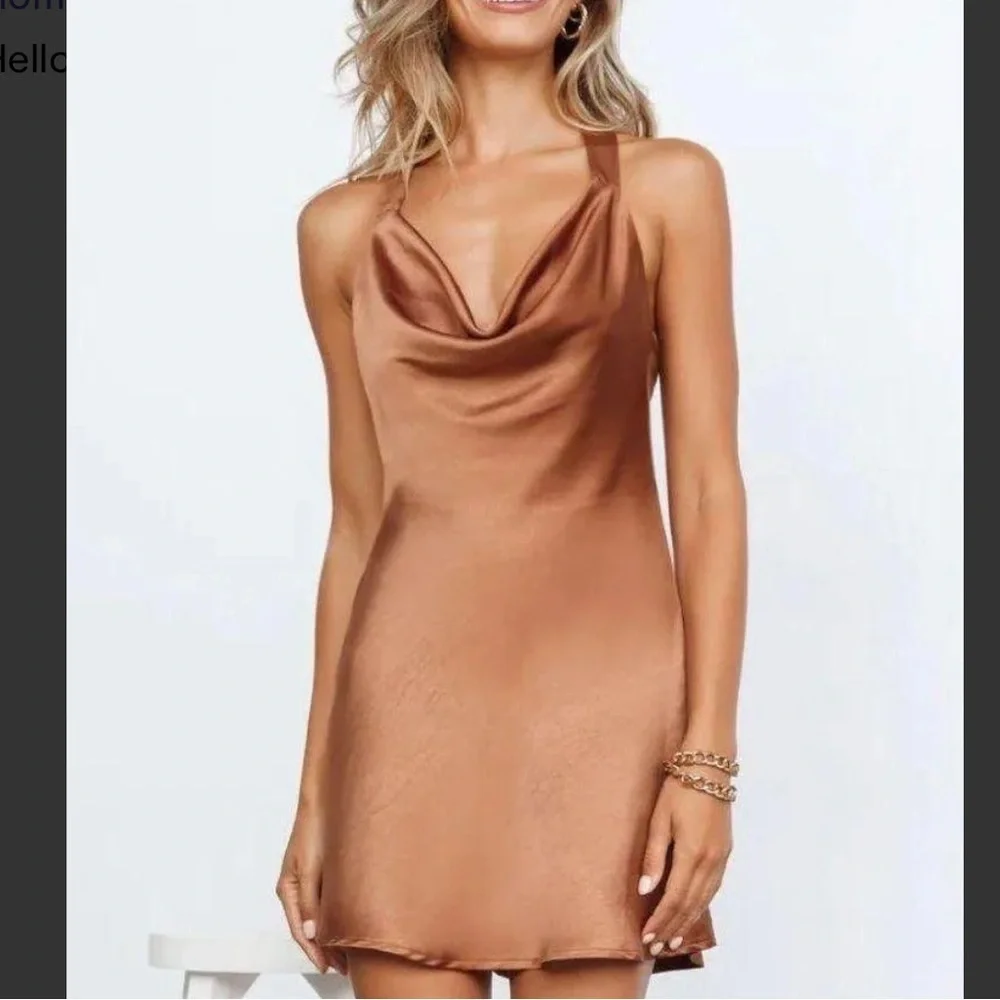 Hello molly proud friend dress satin slip dress bronze exaggerated back now Sz 2